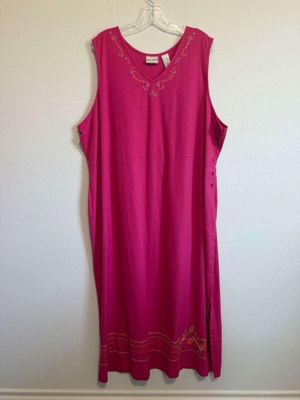 Napa Valley Sleeveless V-Neck Linen Blend Embroidered Maxi Dress Women's Size 2X